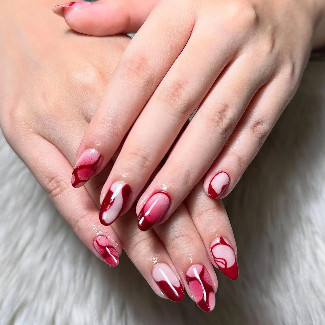 18 Cute and Classy Red and Pink Nail Designs for Every Mood 17 Abstract Expression Nails