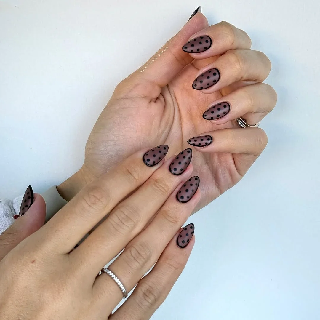 12 Polka Dot Nail Designs for Short Nails That Are Super Cute and Easy 8 AlleyCatsSalon's Black Polka Dot
