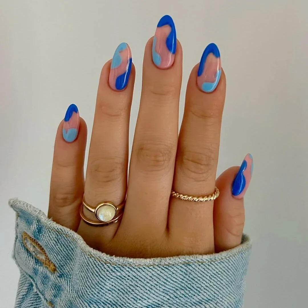 14+ Classy and Chic Blue Nails Ideas to Copy This Year 10 Blue and Nude Color Block
