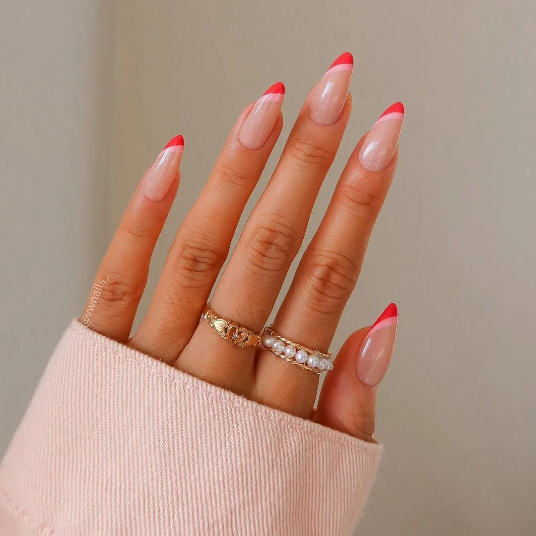 18 Cute and Classy Red and Pink Nail Designs for Every Mood 2 Classic Red and Pink French Tips