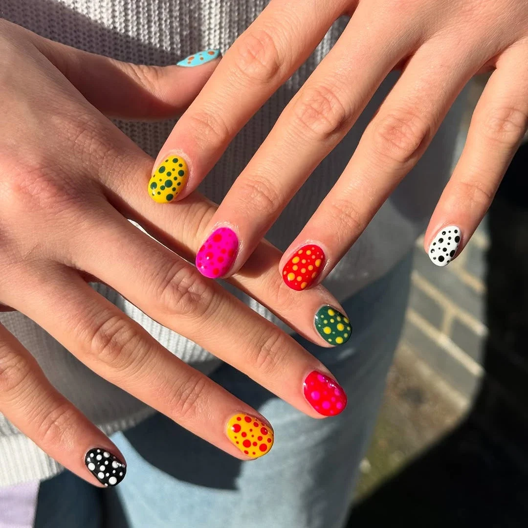 12 Polka Dot Nail Designs for Short Nails That Are Super Cute and Easy 10 Colorful Polka Dot Nail Design