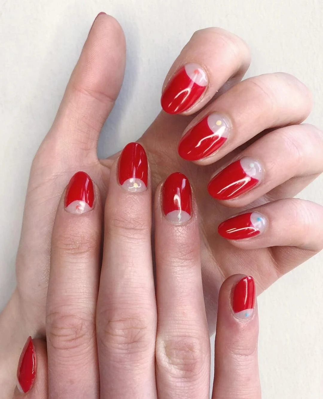 18 Cute and Classy Red and Pink Nail Designs for Every Mood 14 Half-Moon Retro Style