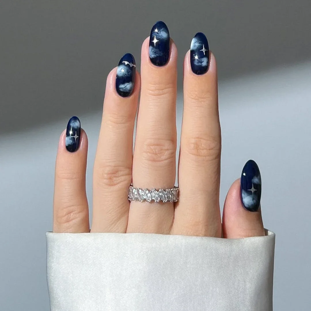 14+ Classy and Chic Blue Nails Ideas to Copy This Year 8 Midnight Blue with Silver Stars
