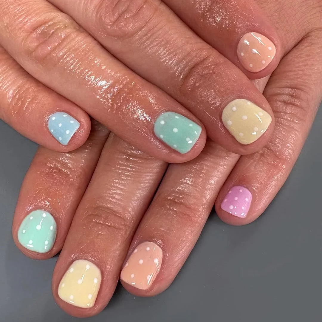 12 Polka Dot Nail Designs for Short Nails That Are Super Cute and Easy 9 Pastel Color Polka Dot Nails
