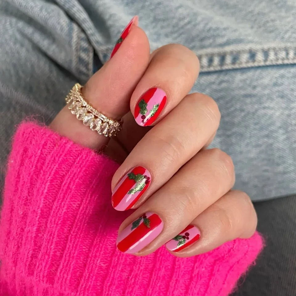 18 Cute and Classy Red and Pink Nail Designs for Every Mood 11 Striped Patterns